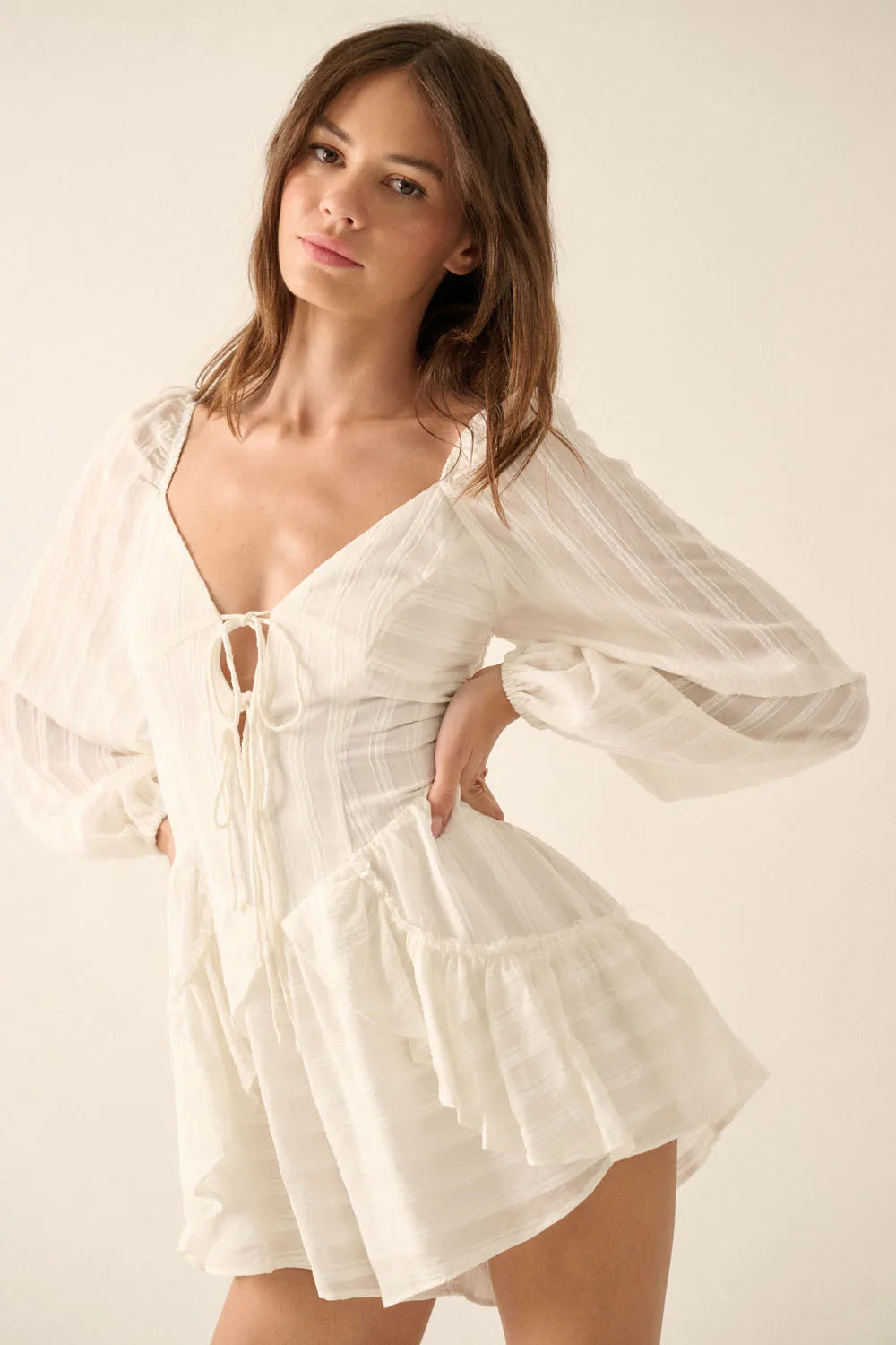 Boho Tie-Front Ruffle Romper