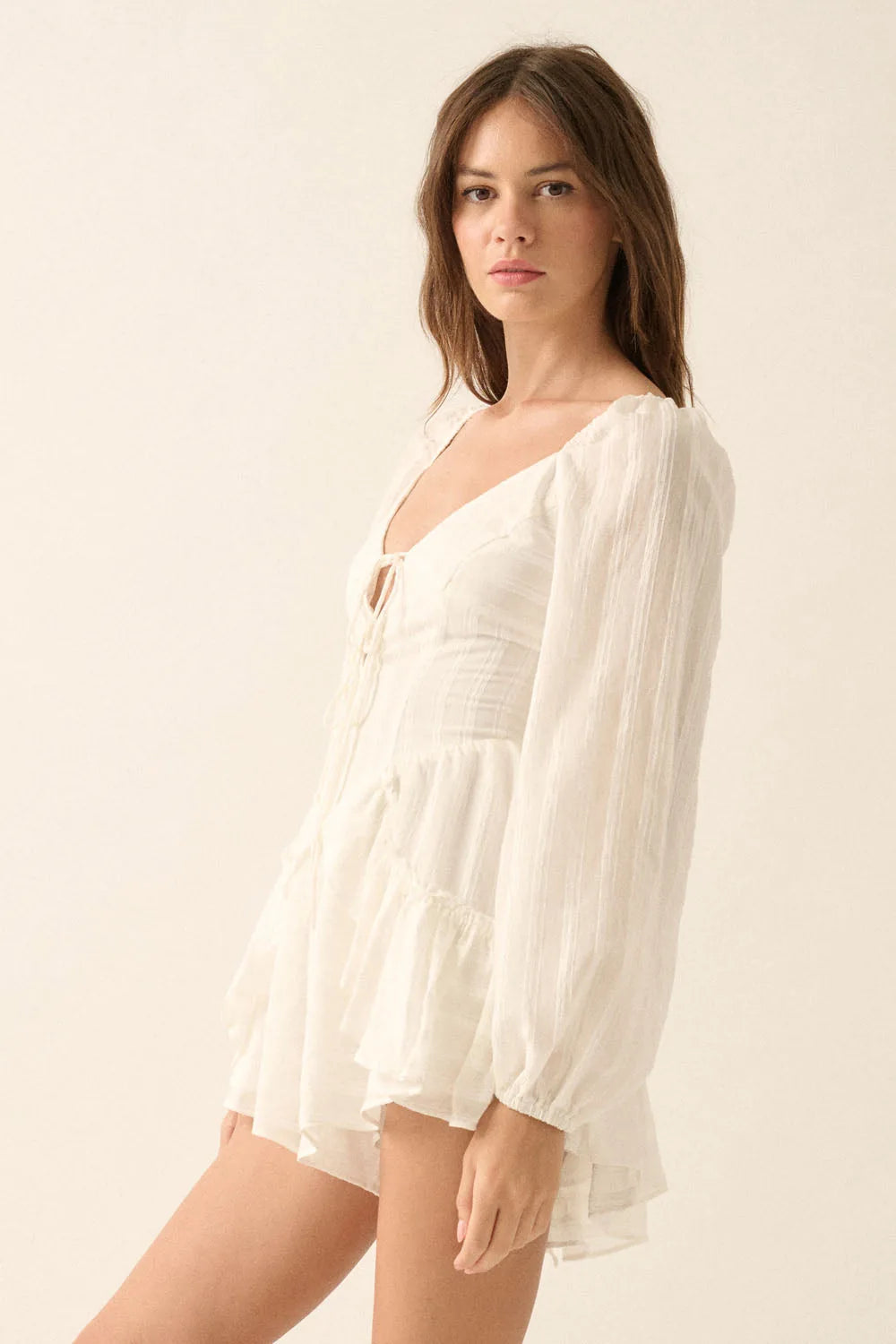 Boho Tie-Front Ruffle Romper