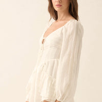 Boho Tie-Front Ruffle Romper