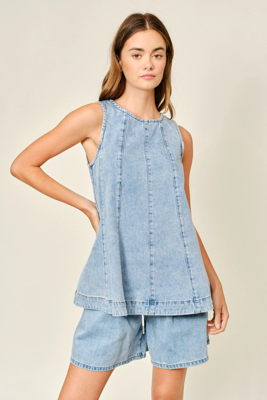 Denim Flare Sleeveless Top
