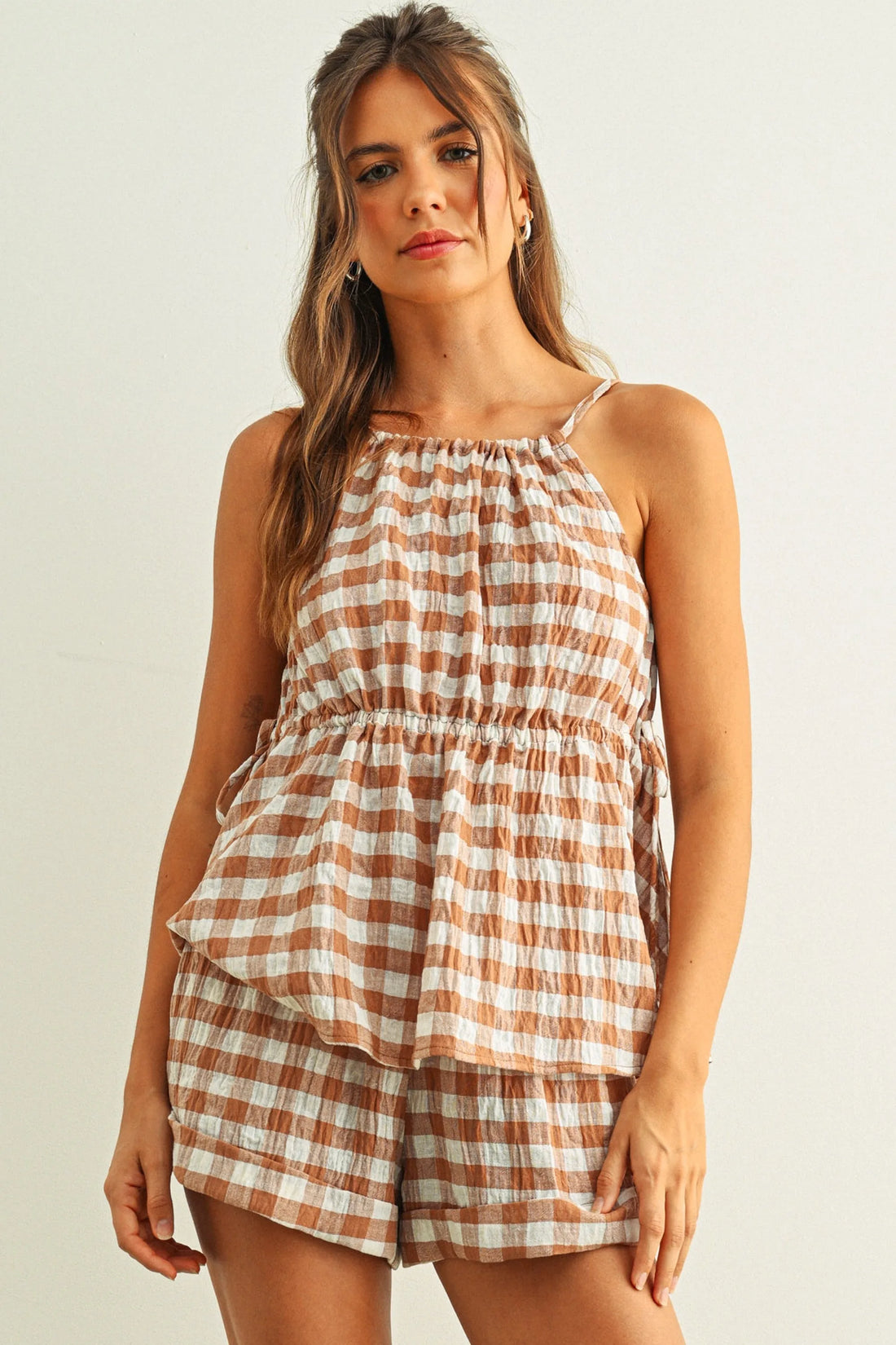 Gingham Elastic Waist Shorts
