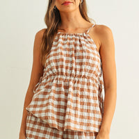 Gingham Elastic Waist Shorts