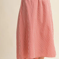 Gingham Button-Front Midi Skirt with Drawstring Waist