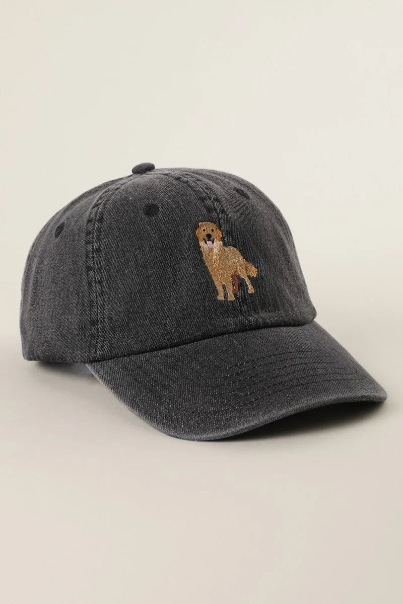 Black Washed Golden Retriever Embroidered Cap