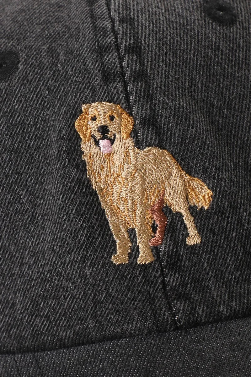 Black Washed Golden Retriever Embroidered Cap