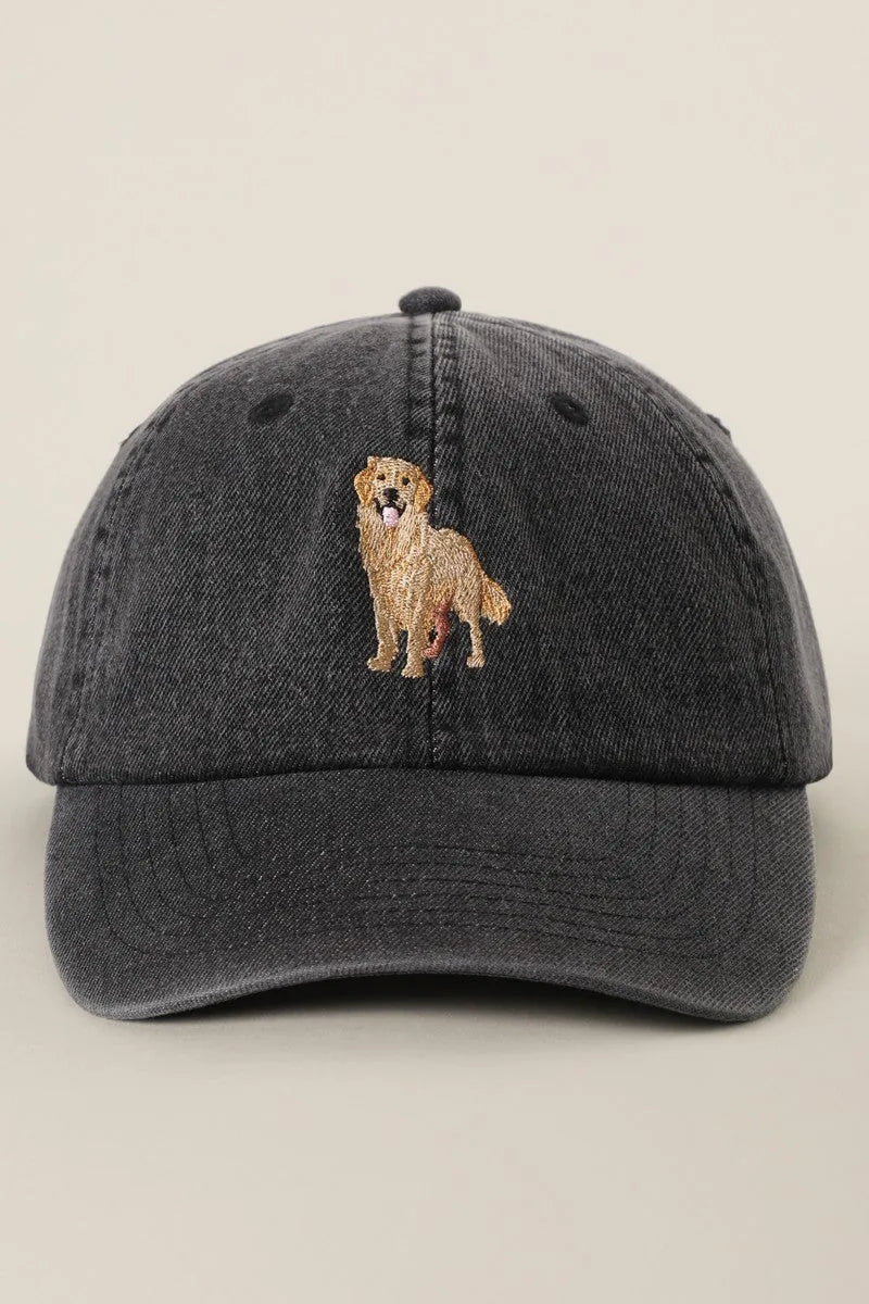 Black Washed Golden Retriever Embroidered Cap