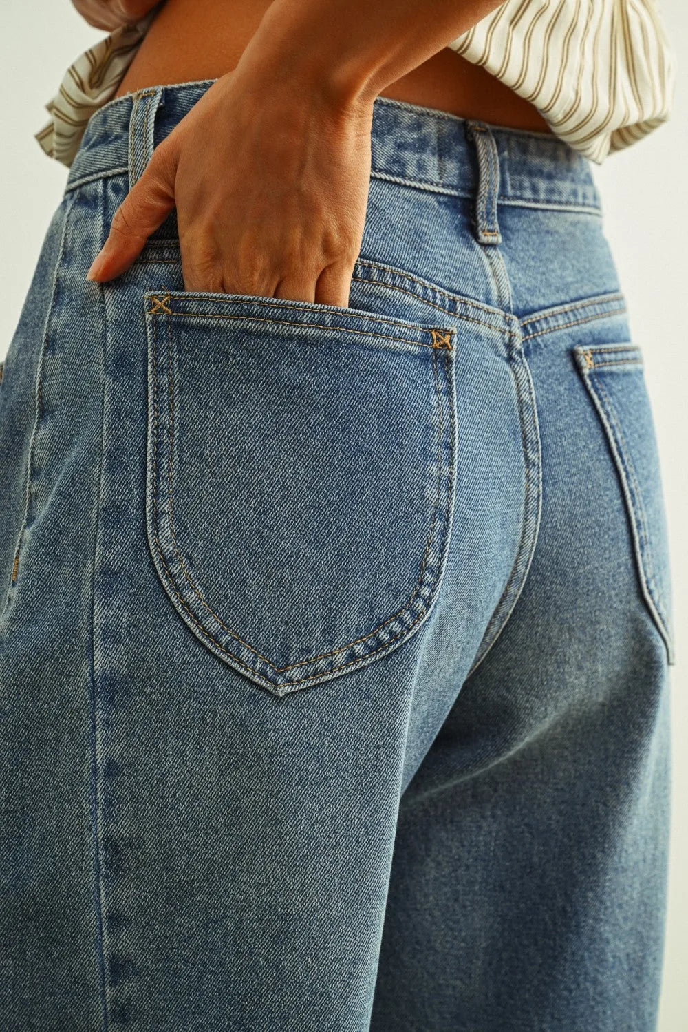 Vintage Wash Denim Barrel Pants