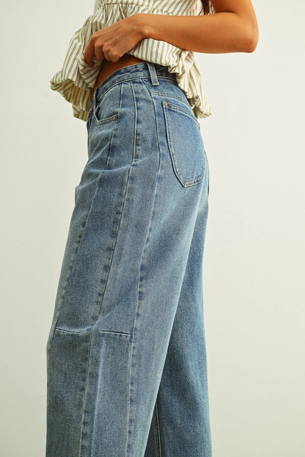 Vintage Wash Denim Barrel Pants