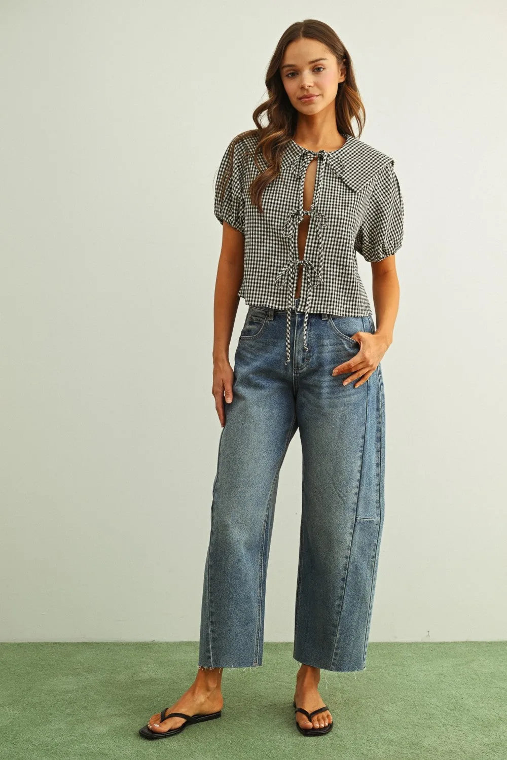 Vintage Wash Denim Barrel Pants