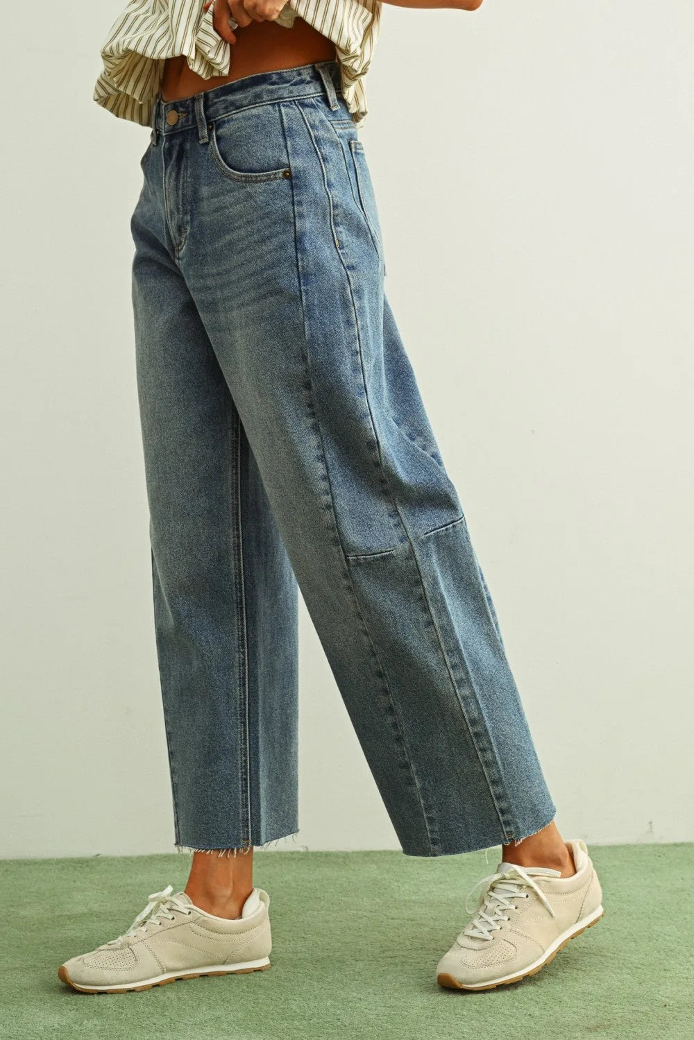 Vintage Wash Denim Barrel Pants