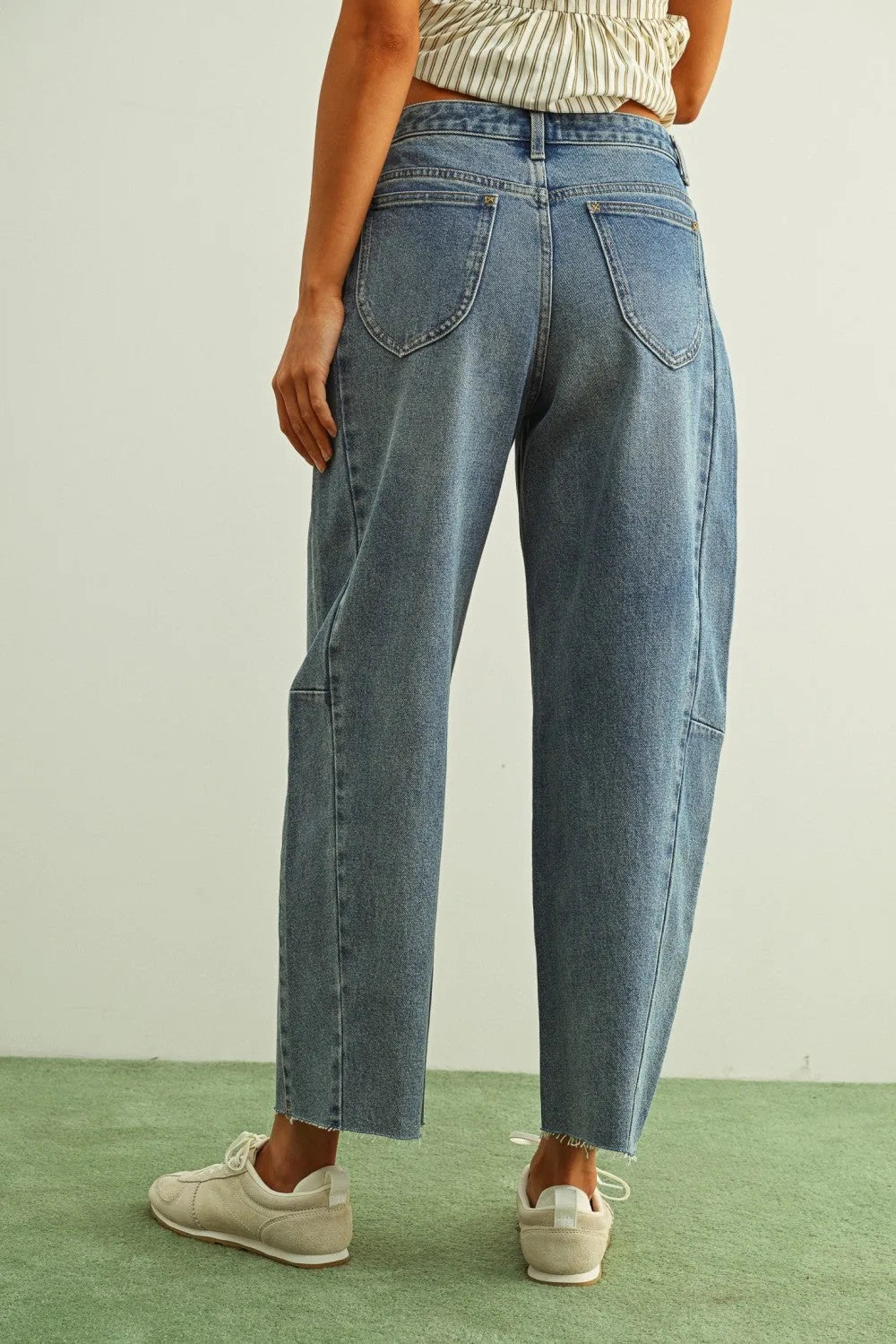 Vintage Wash Denim Barrel Pants