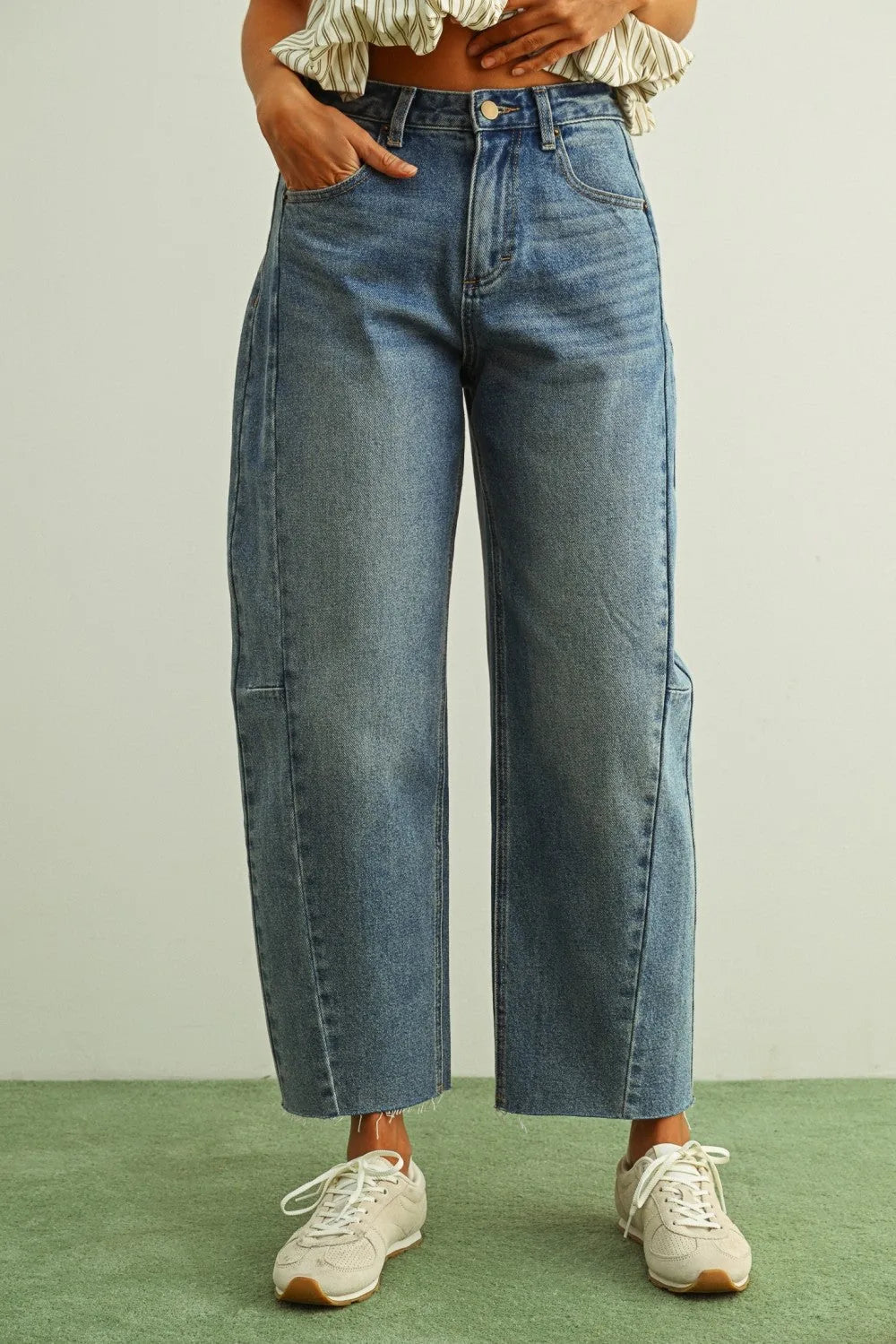Vintage Wash Denim Barrel Pants