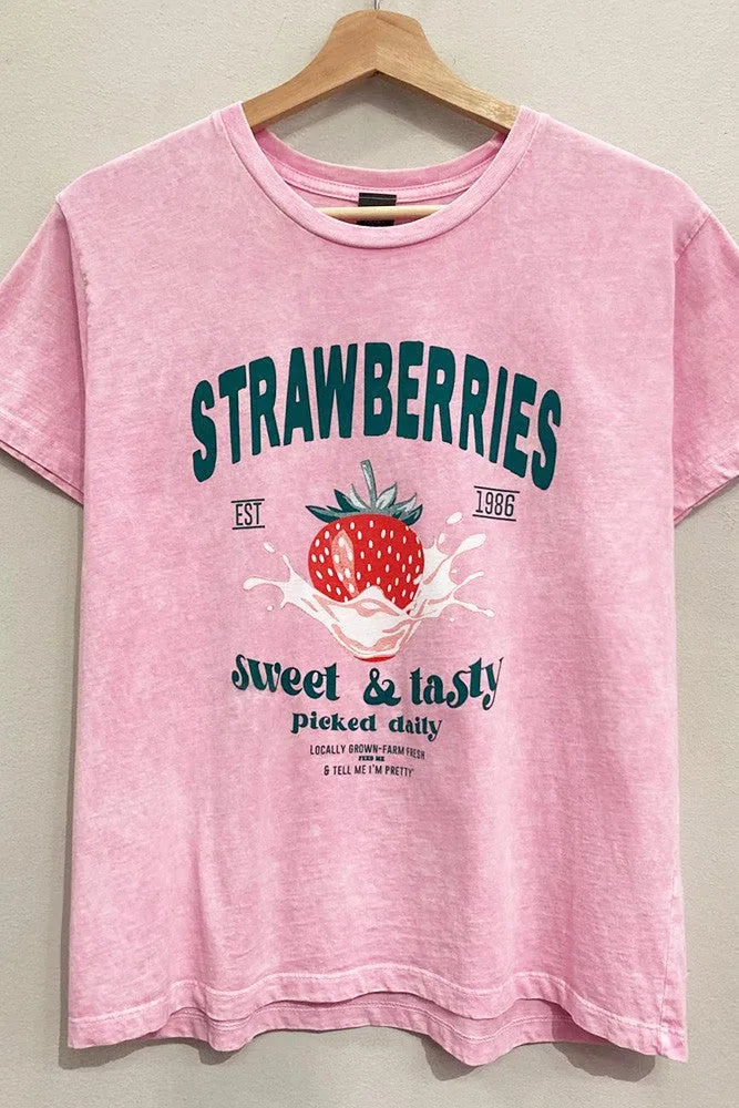 Strawberry Graphic Mineral Wash T-Shirt