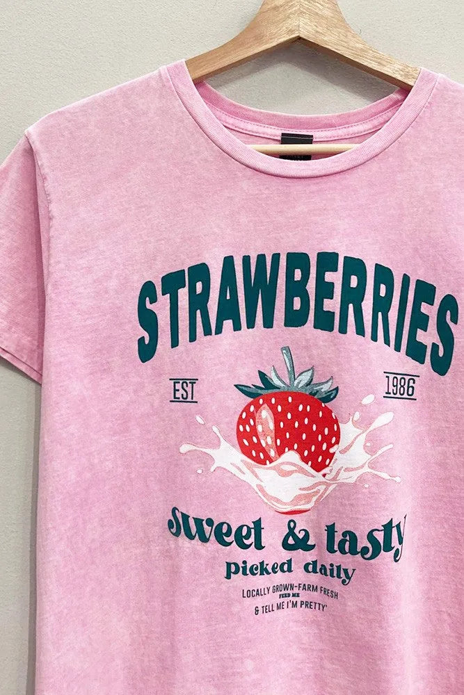 Strawberry Graphic Mineral Wash T-Shirt