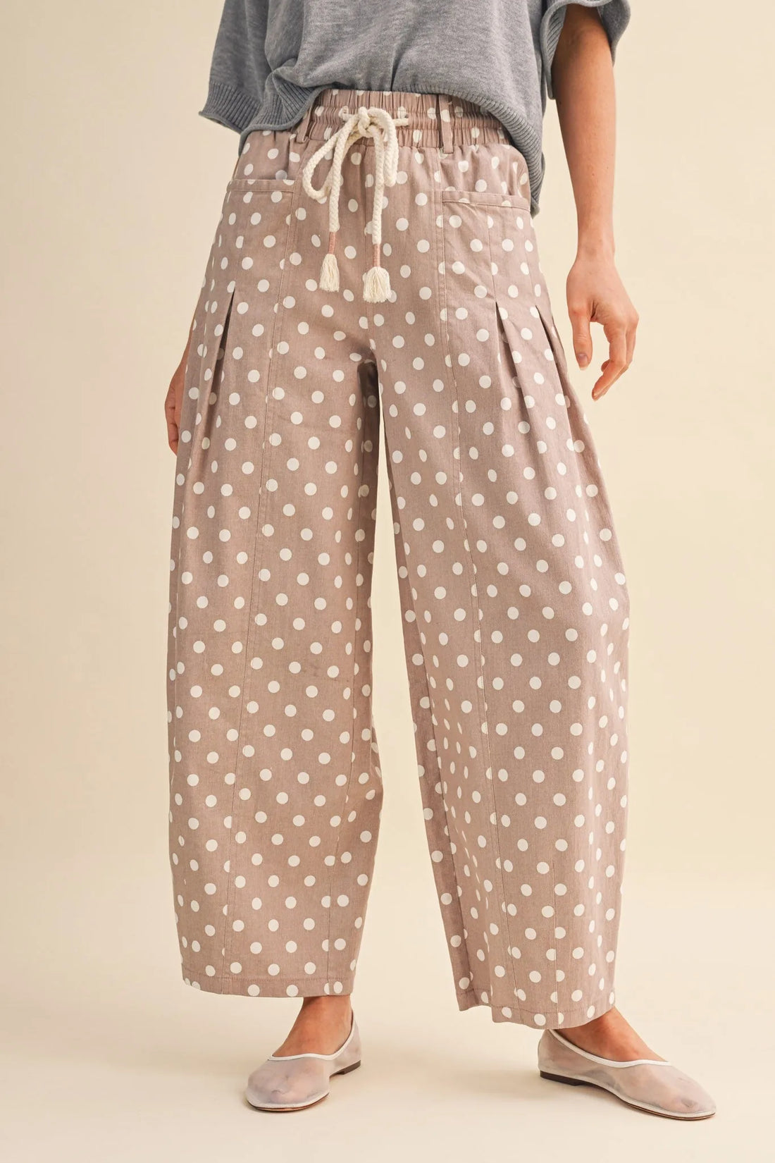 Polka Dot Pleated Barrel Pants
