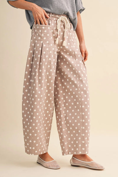 Polka Dot Pleated Barrel Pants