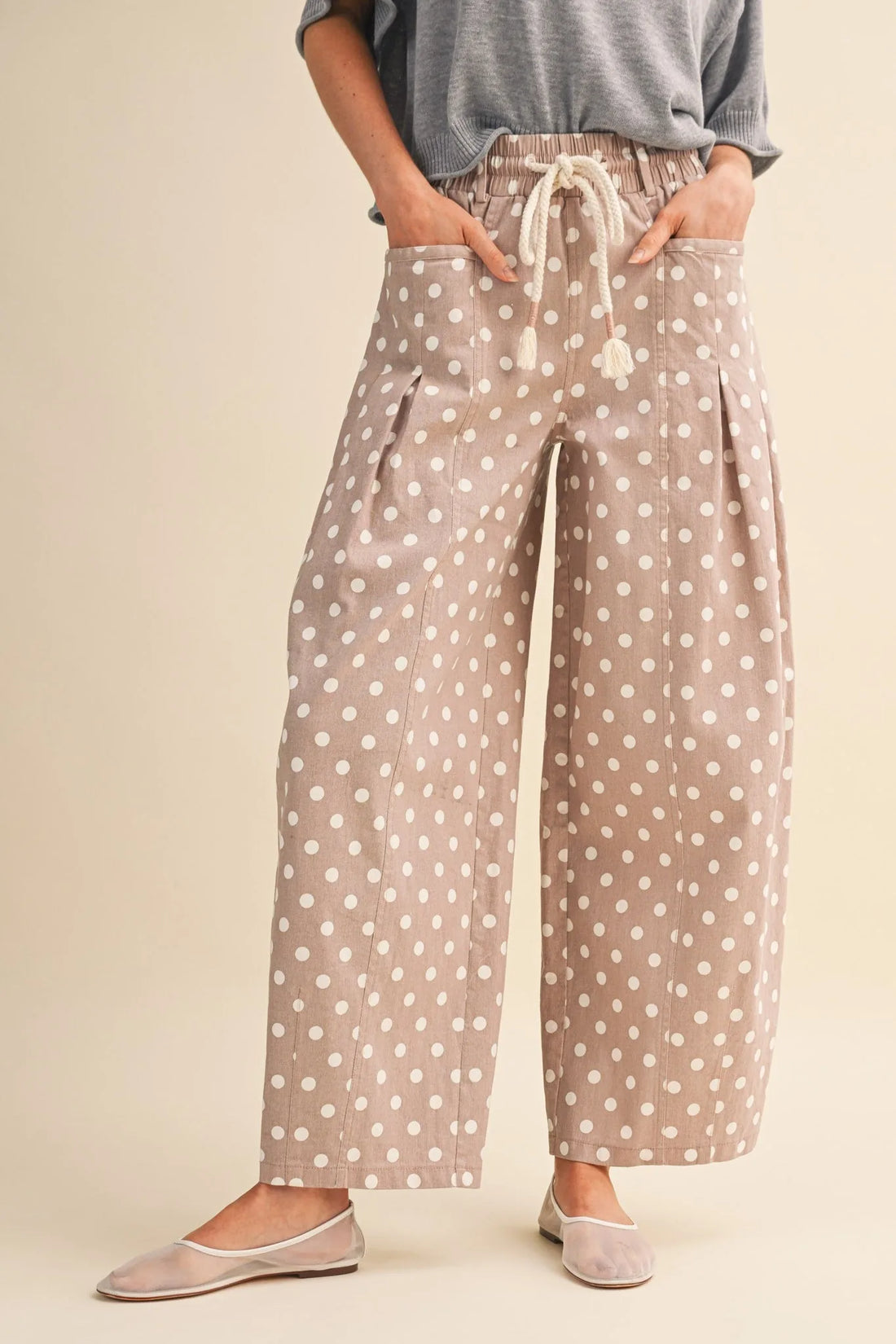 Polka Dot Pleated Barrel Pants