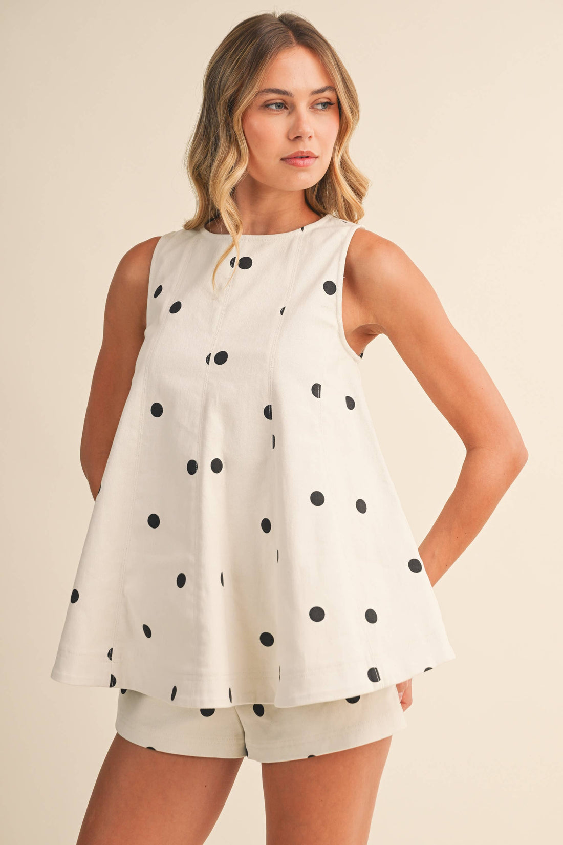 IST6095-A Polka Dot Denim Longline Top and Short Set