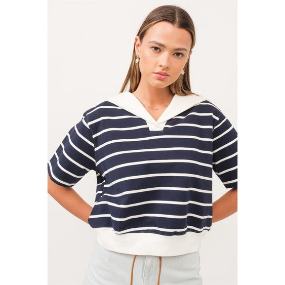 Sailor Collar Striped Top