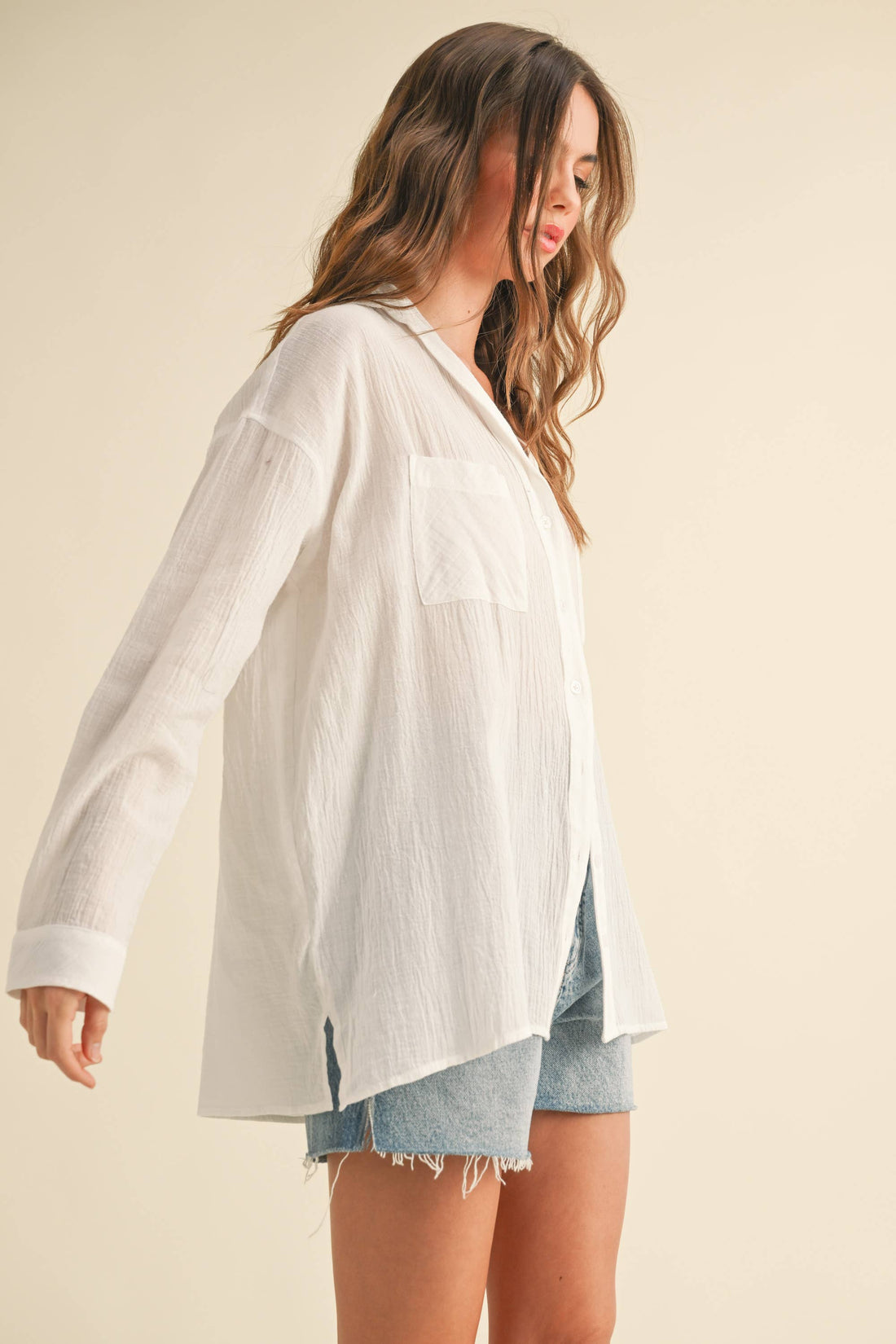 Oversized Button Down White Cotton Shirt