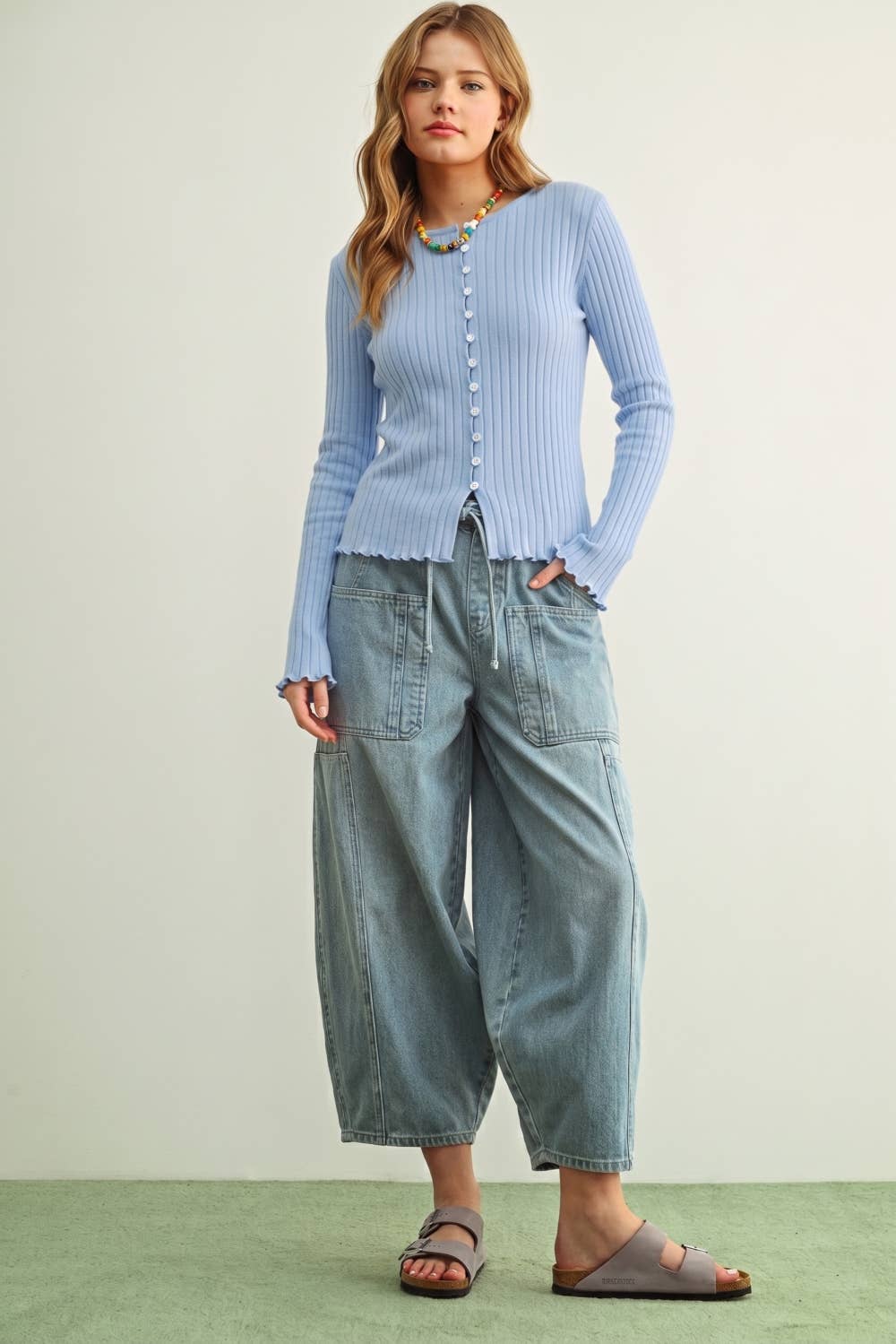 Ribbed Button Front Knit Cardigan Top