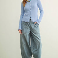 Ribbed Button Front Knit Cardigan Top