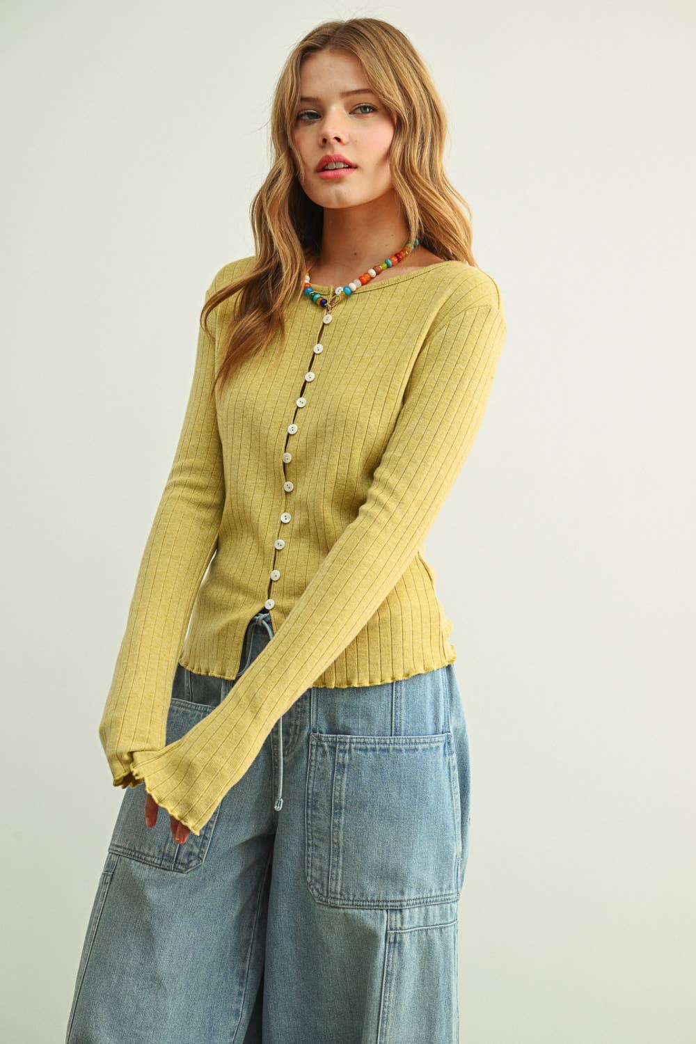 Ribbed Button Front Knit Cardigan Top