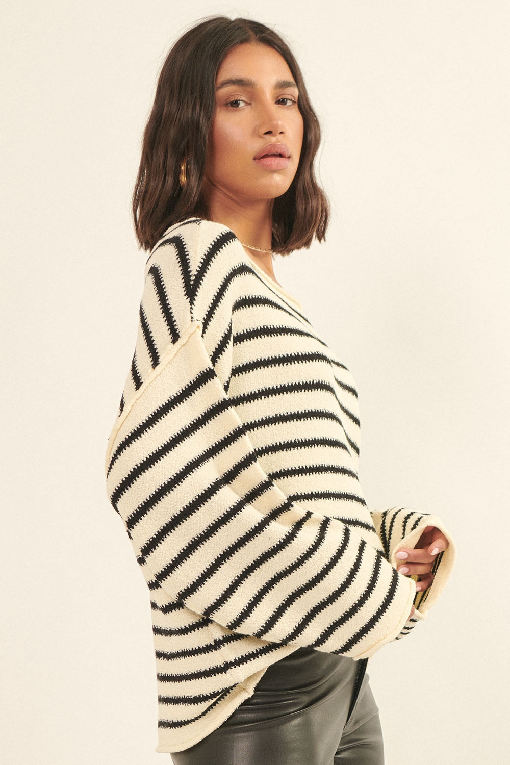 Relaxed Striped Knit Sweater – Lightweight Oversized Pullover