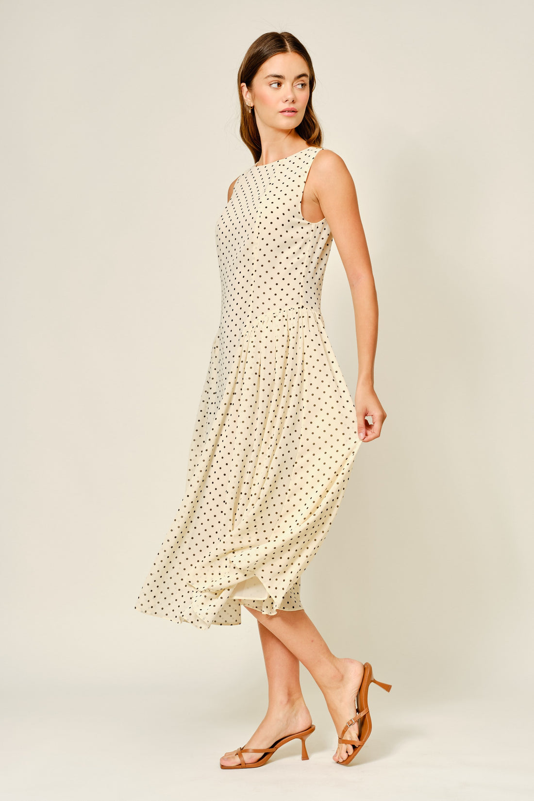 Classic Polka Dot Sleeveless Midi Dress