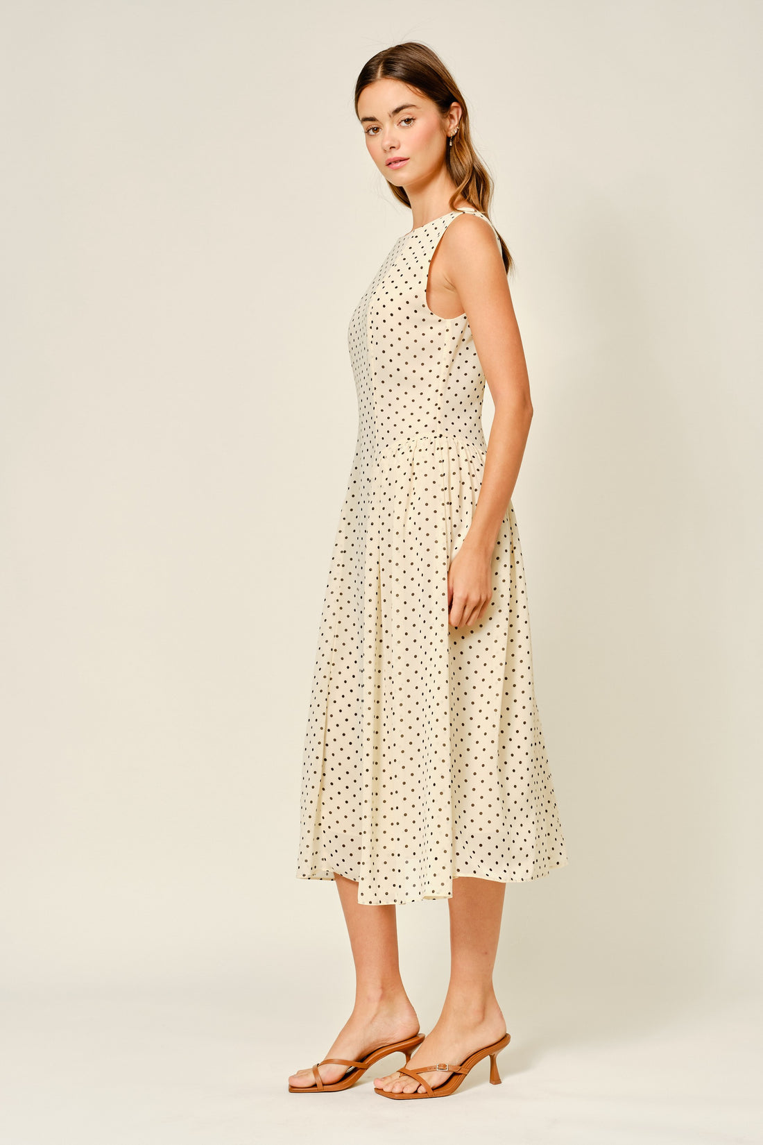 Classic Polka Dot Sleeveless Midi Dress