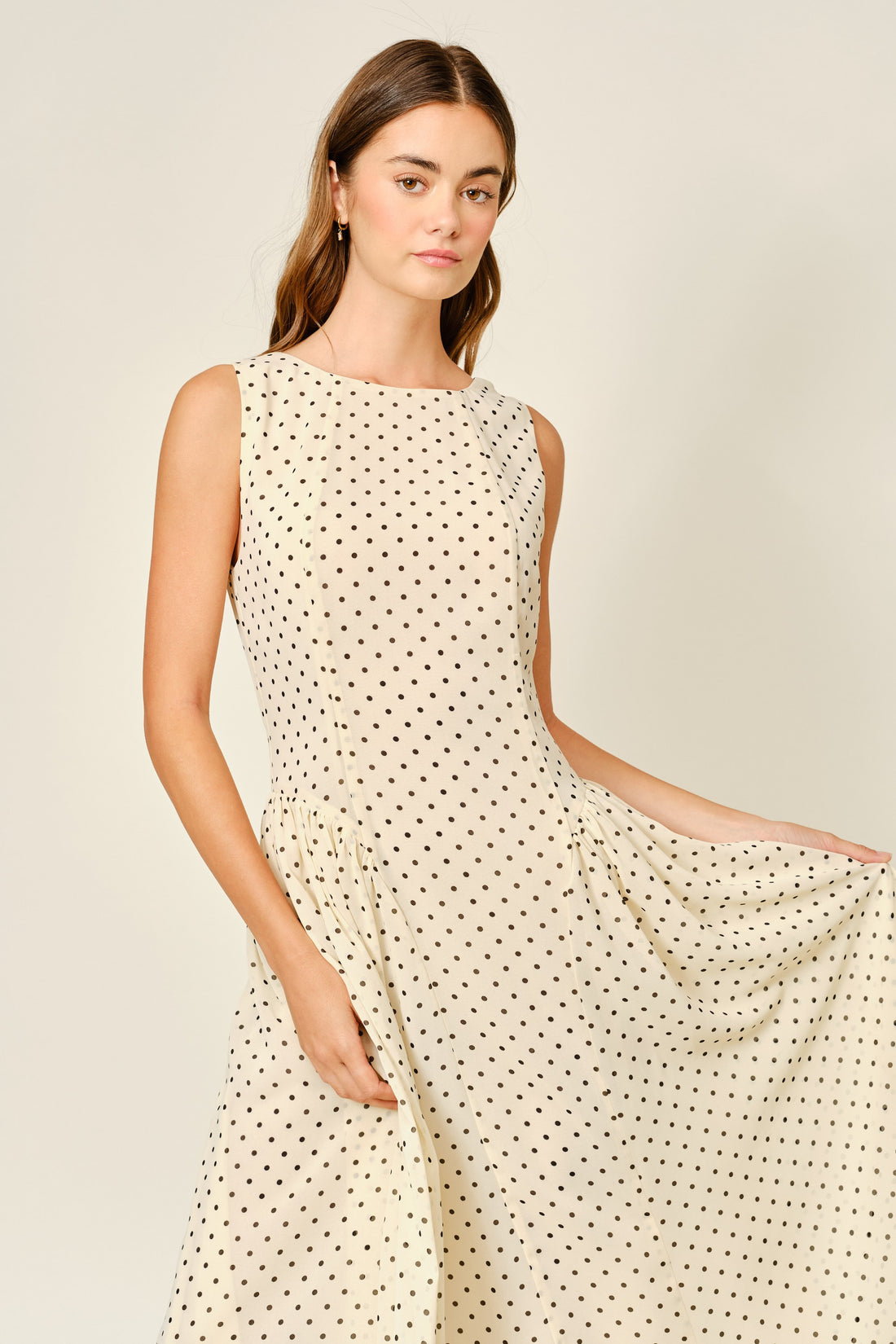 Classic Polka Dot Sleeveless Midi Dress
