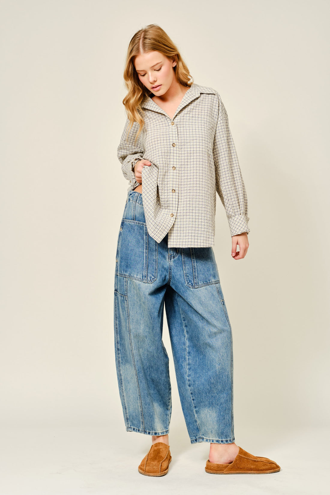 Balloon Fit Wide Leg Barrel Jeans