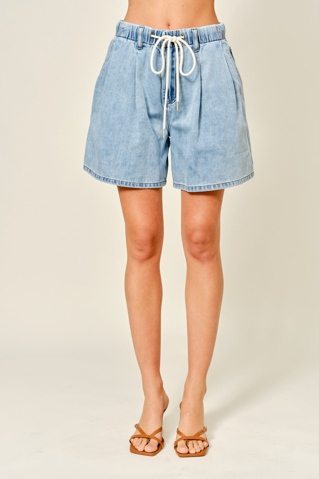Soft Denim Drawstring Wide Fit Shorts