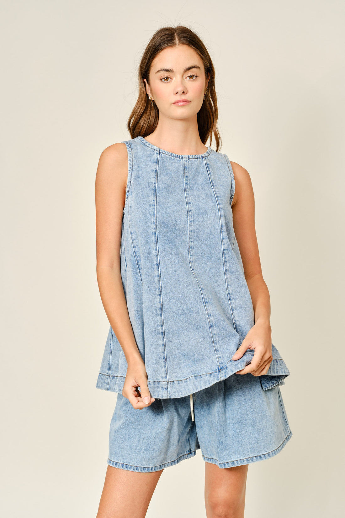 Denim Flare Sleeveless Top