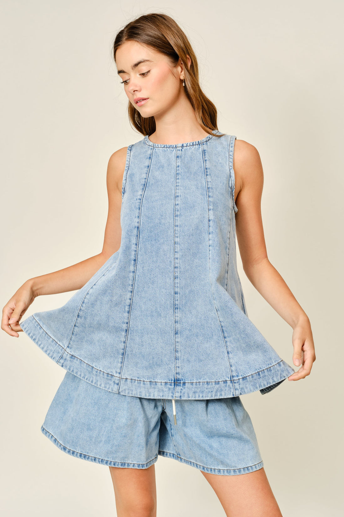 Denim Flare Sleeveless Top