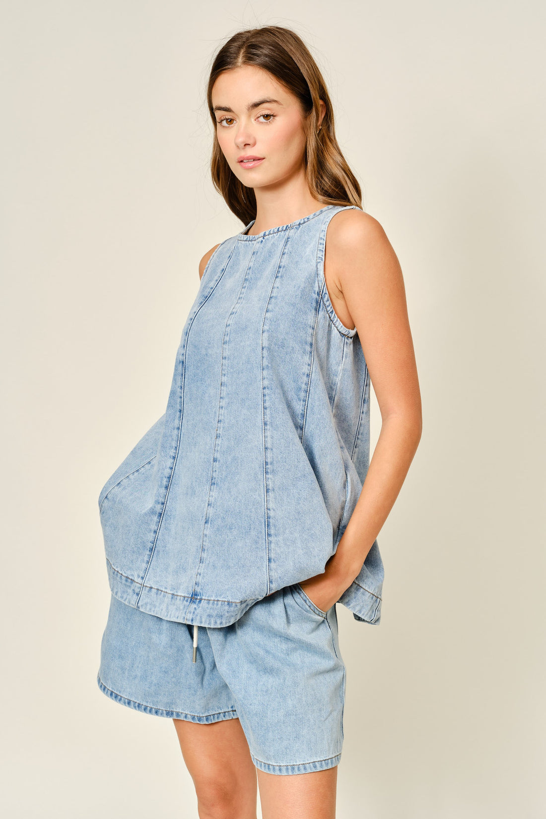Denim Flare Sleeveless Top