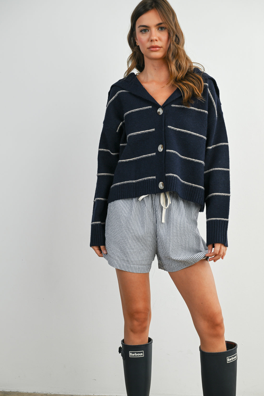 Stripe Button-Up Knit Collared Top