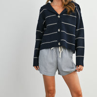Stripe Button-Up Knit Collared Top