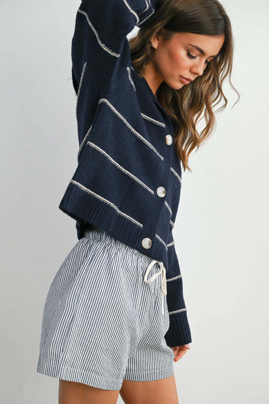 Stripe Button-Up Knit Collared Top