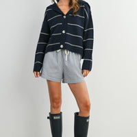 Stripe Button-Up Knit Collared Top