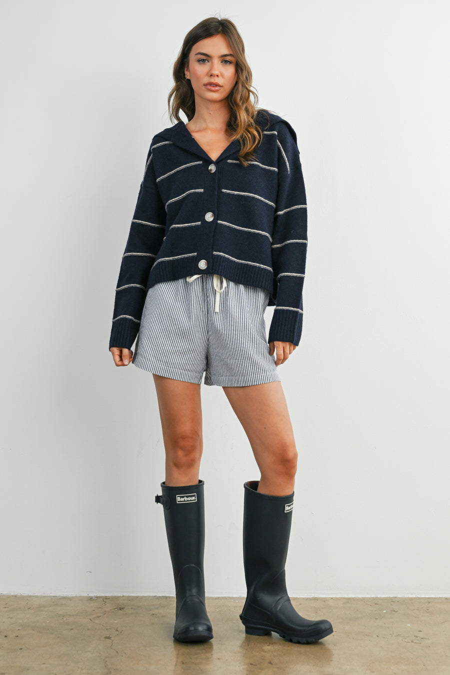 Stripe Button-Up Knit Collared Top