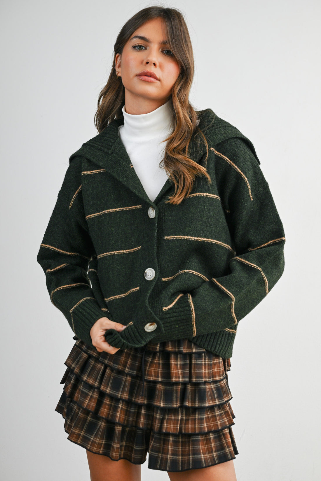 Stripe Button-Up Knit Collared Top