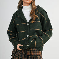Stripe Button-Up Knit Collared Top