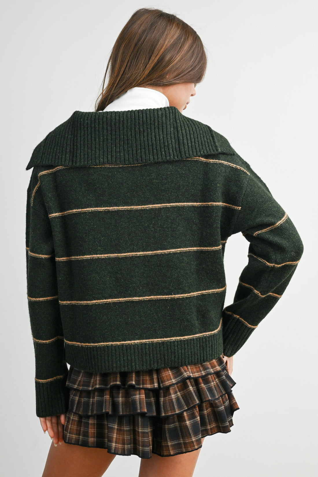 Stripe Button-Up Knit Collared Top