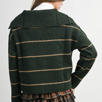 Stripe Button-Up Knit Collared Top