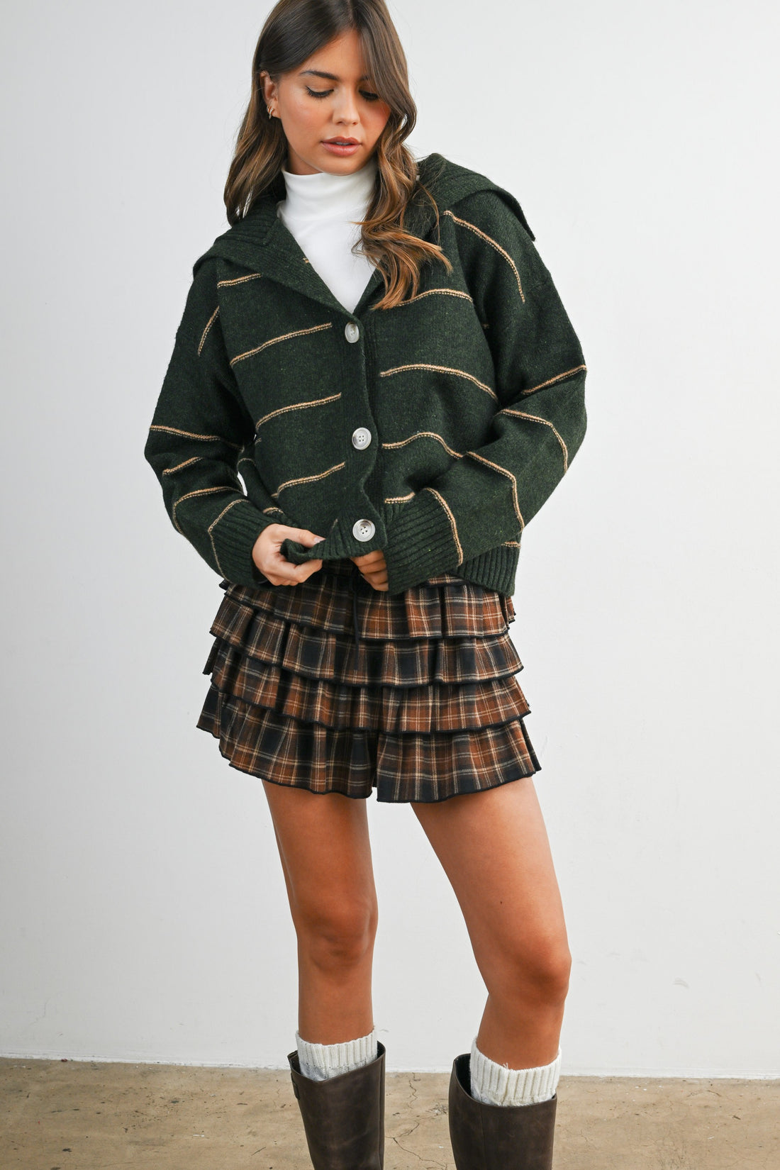 Stripe Button-Up Knit Collared Top