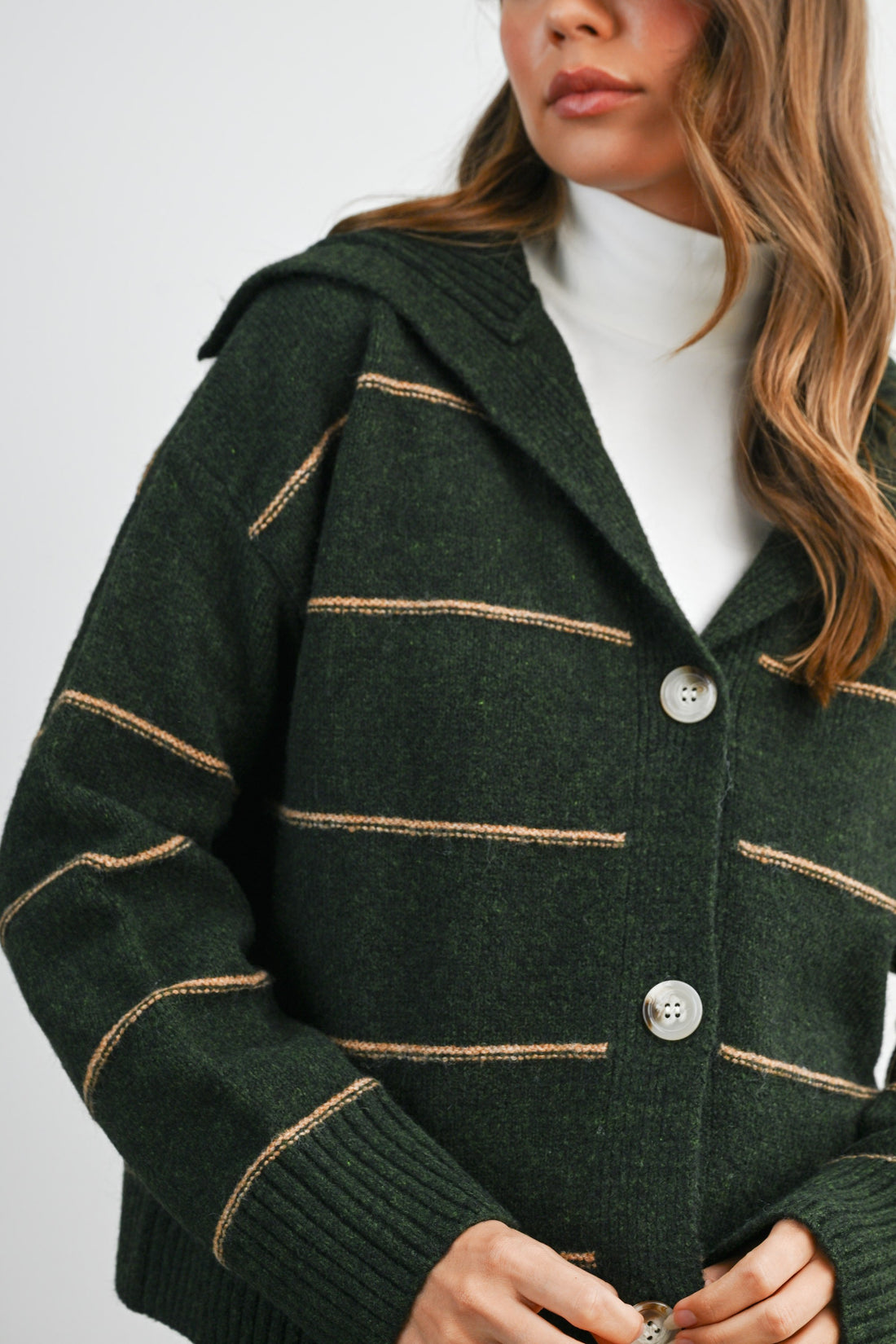 Stripe Button-Up Knit Collared Top