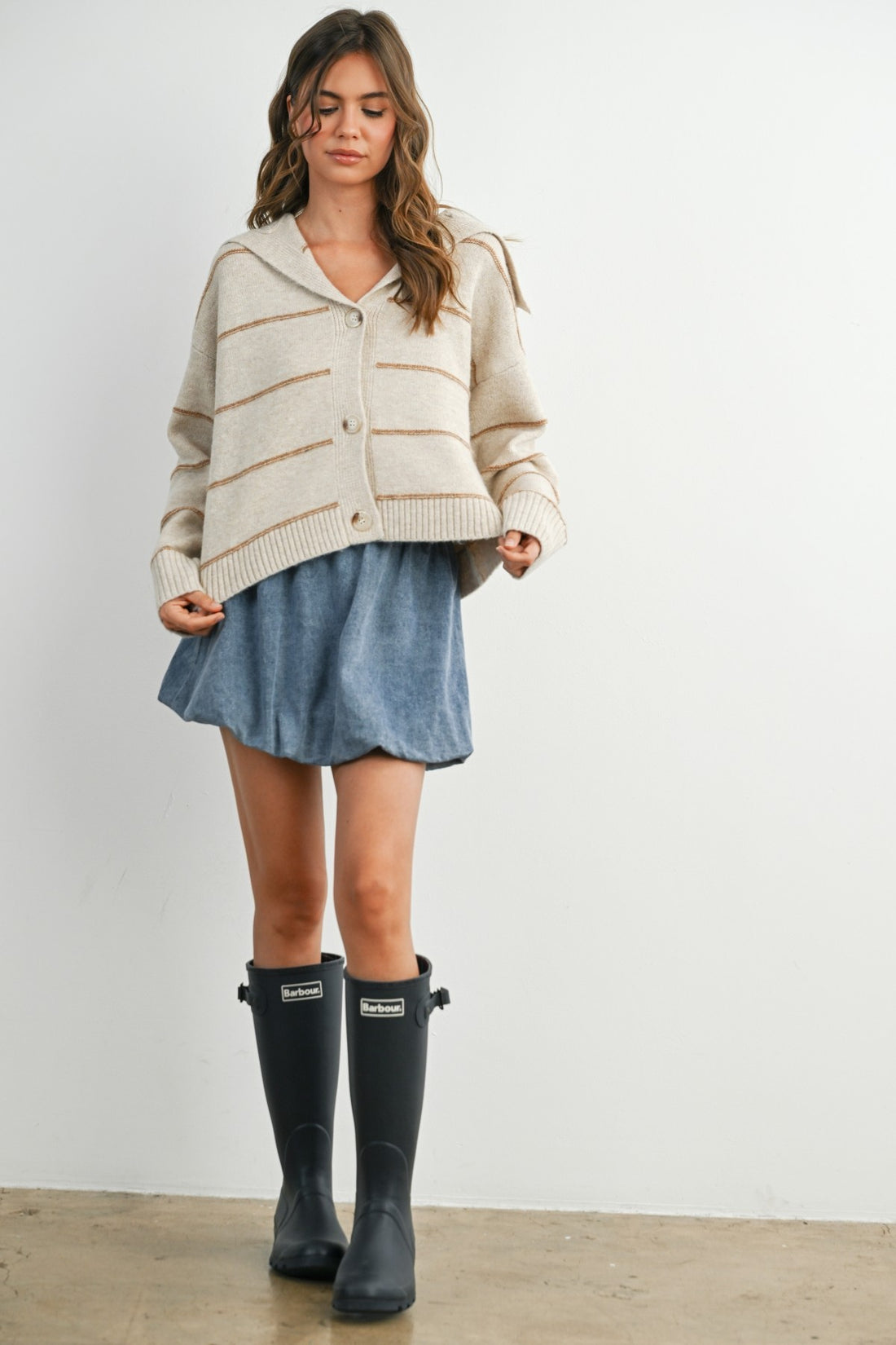 Stripe Button-Up Knit Collared Top