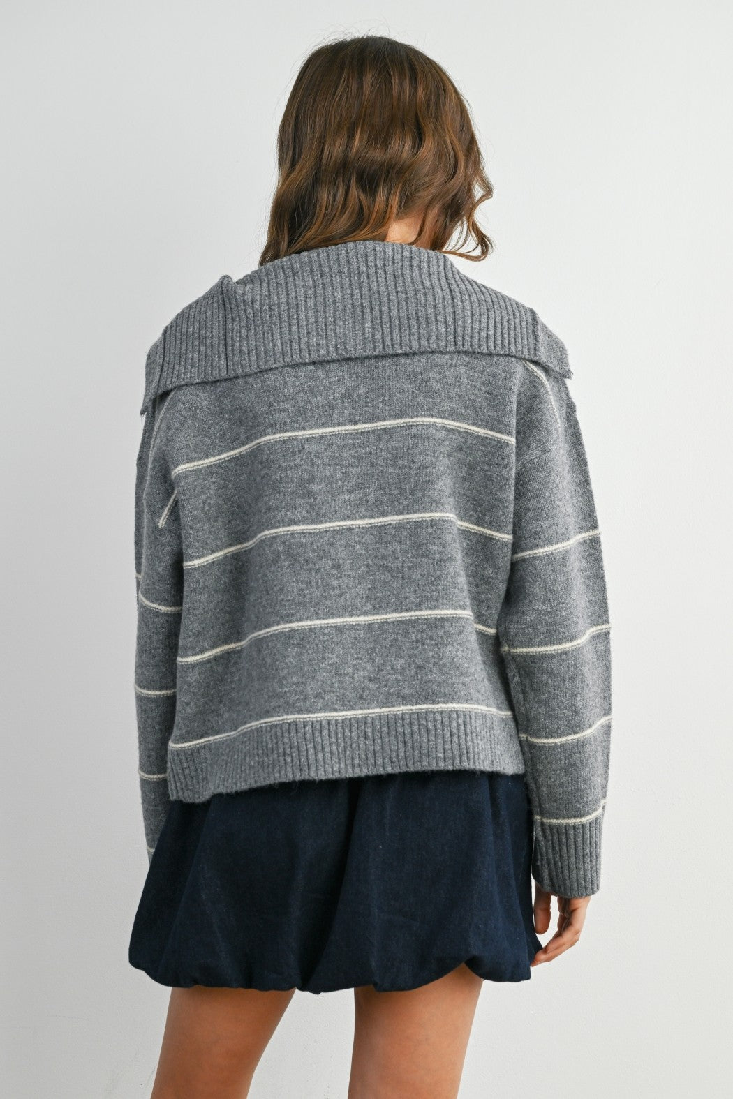 Stripe Button-Up Knit Collared Top