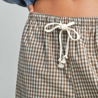 Gingham Check Drawstring Wide Leg Pants